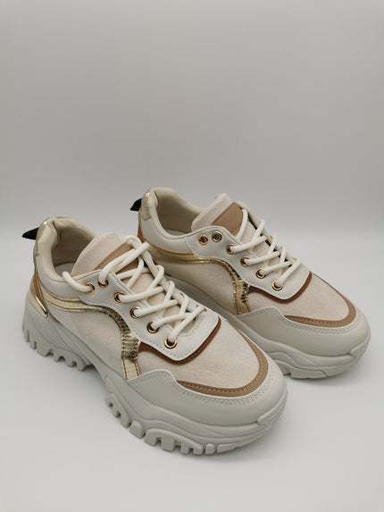Sneaker mit Plateausohle Beige/Gold Artikel 3049
