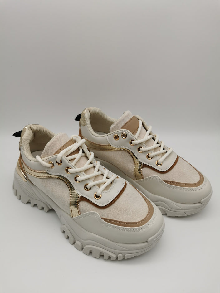 Sneaker mit Plateausohle Beige/Gold
