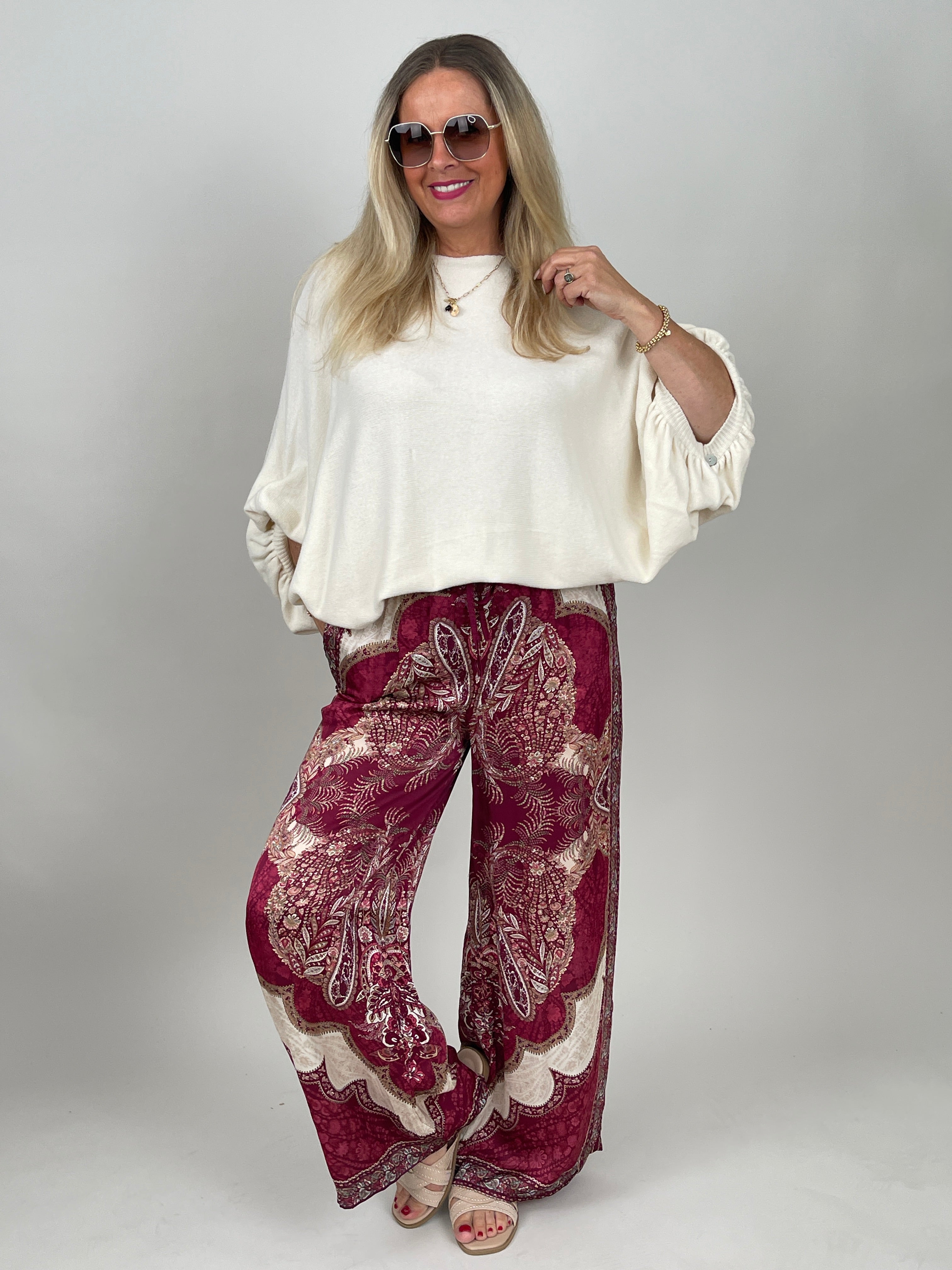 Hose Satin Paisley in Bordeaux