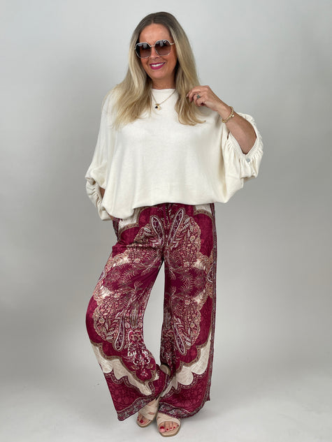 Hose Satin Paisley in Bordeaux