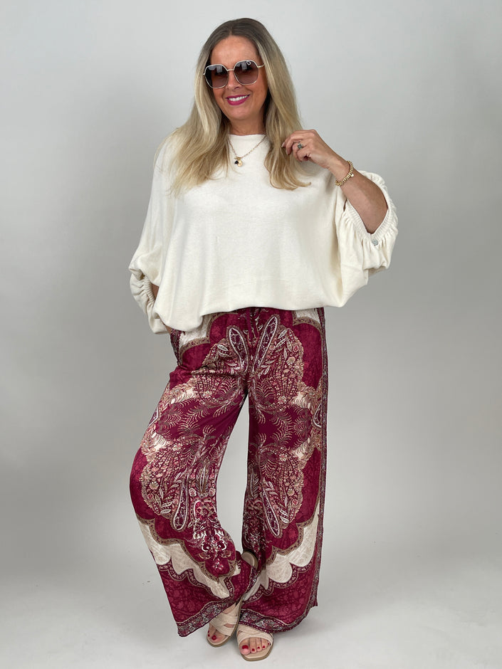 Hose Satin Paisley in Bordeaux