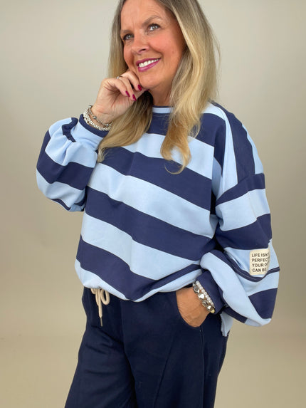 Sweatshirt mit Blockstreifen in Marine/Hellblau