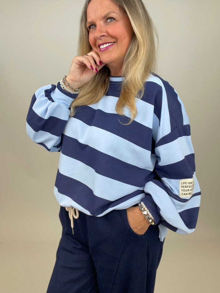 Sweatshirt mit Blockstreifen in Marine/Hellblau
