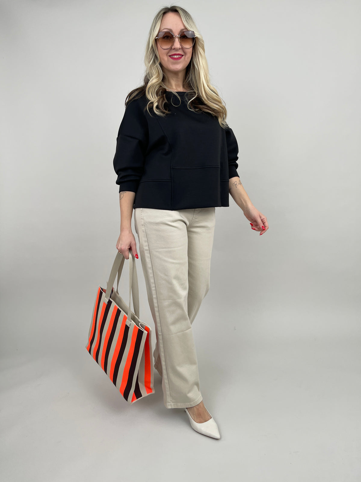 Jeans Wide Leg mit Stretchbund in Beige