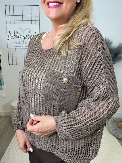 Strickpullover Lochmuster in Braun