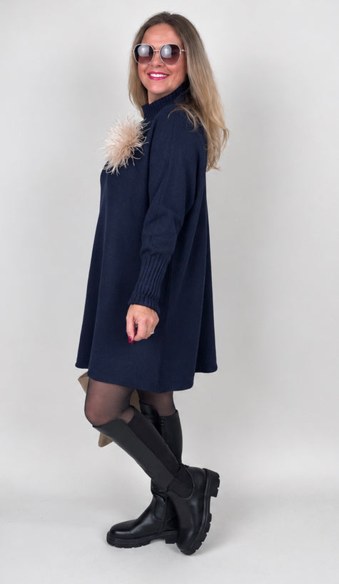 Pulloverkleid mit Stehkragen in Marine