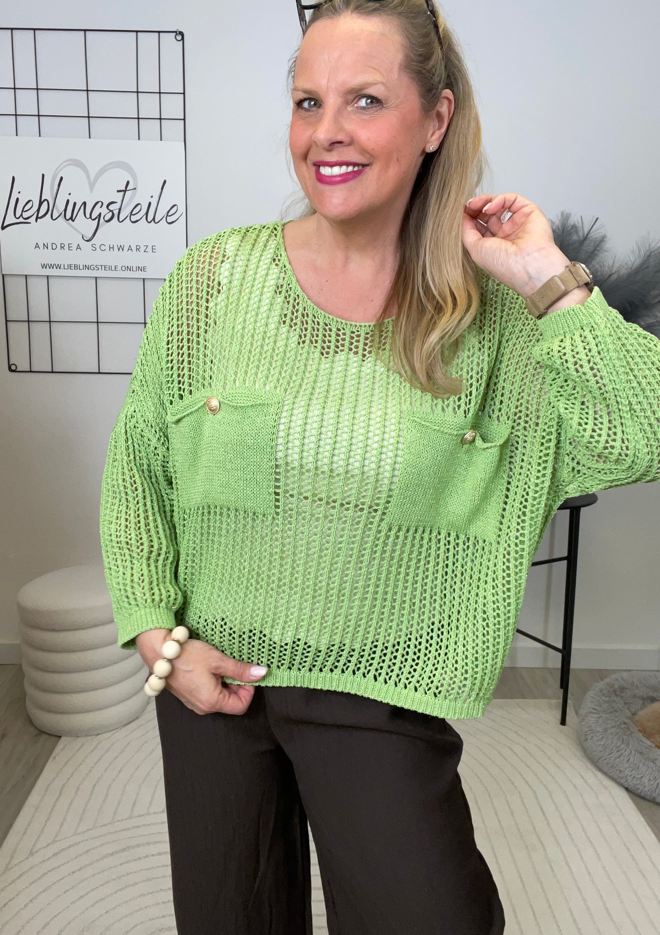 Strickpullover Lochmuster in Grün