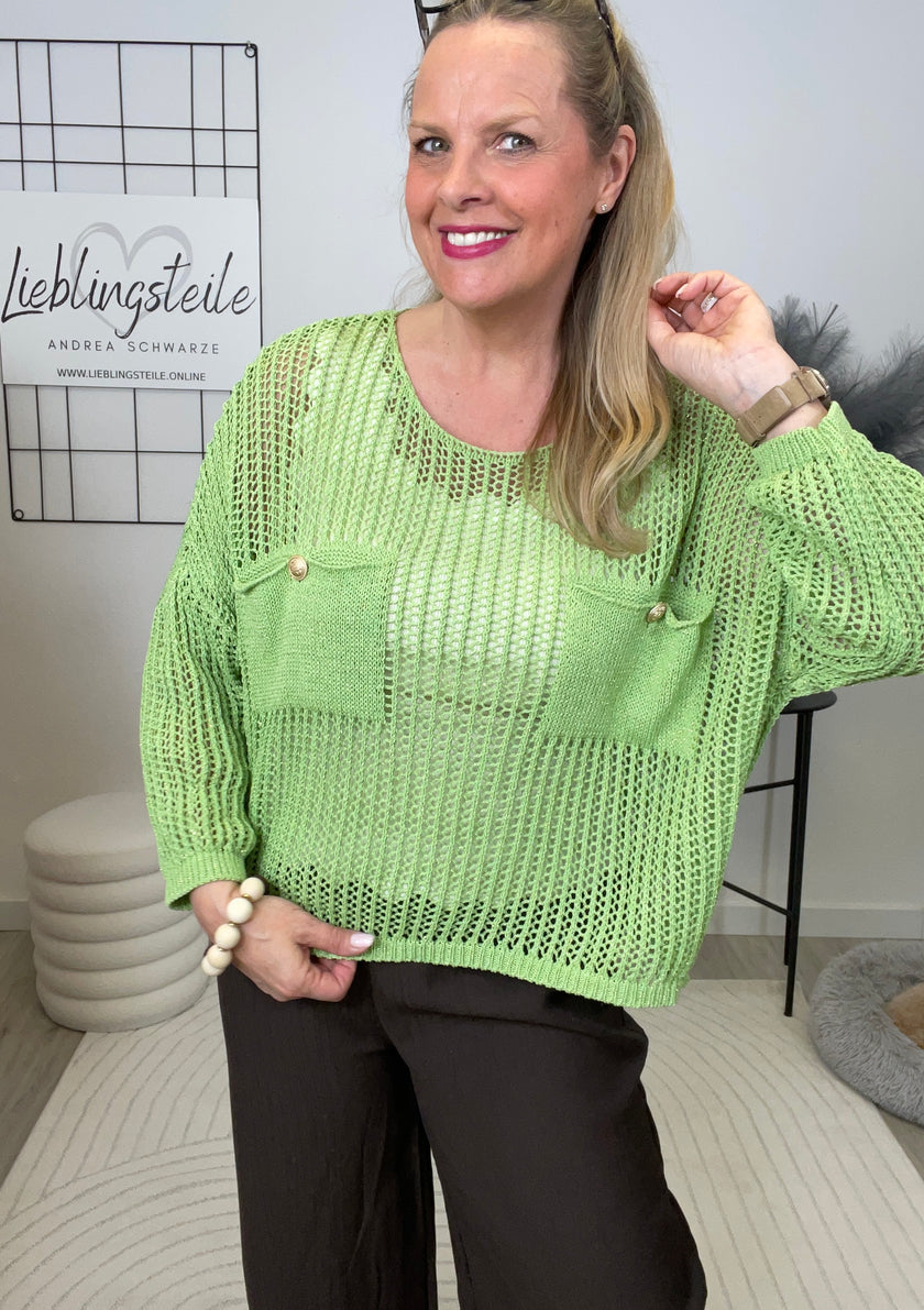 Strickpullover Lochmuster in Grün