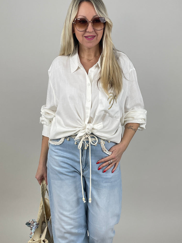Bluse Palme in Weiß
