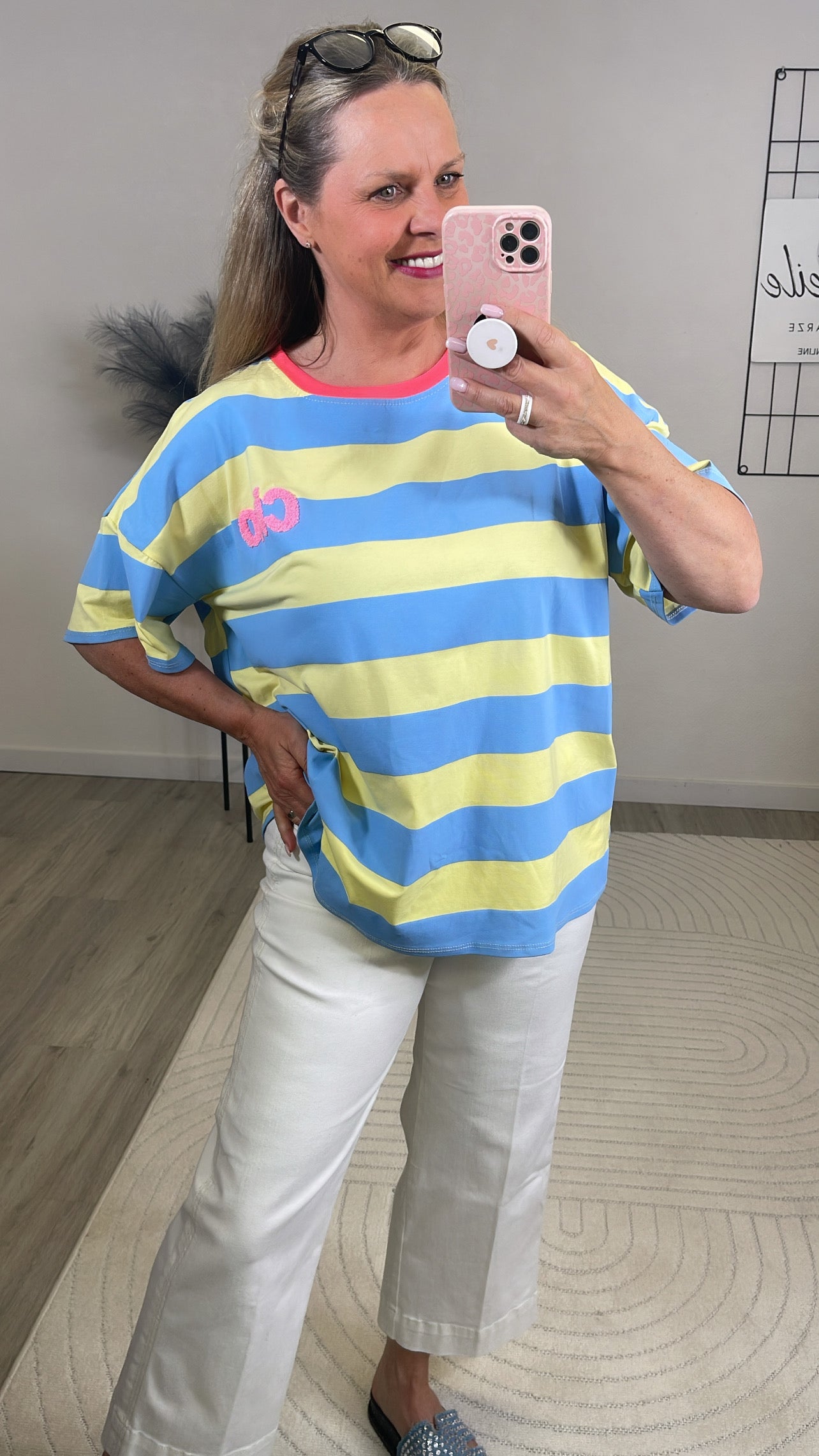 T-Shirt Streifen in Gelb/Hellblau