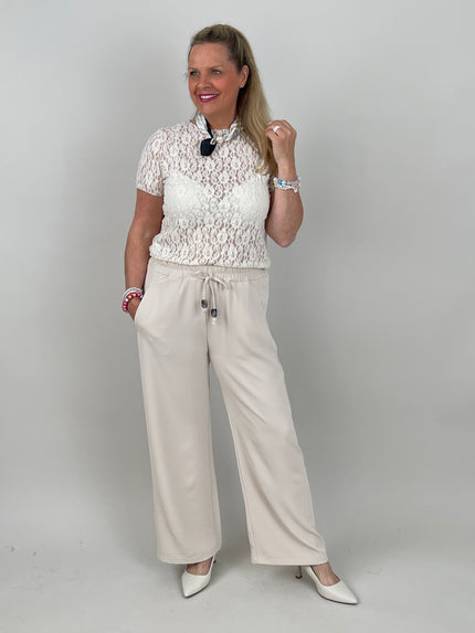 Shirt Spitze Kurzarm in Beige