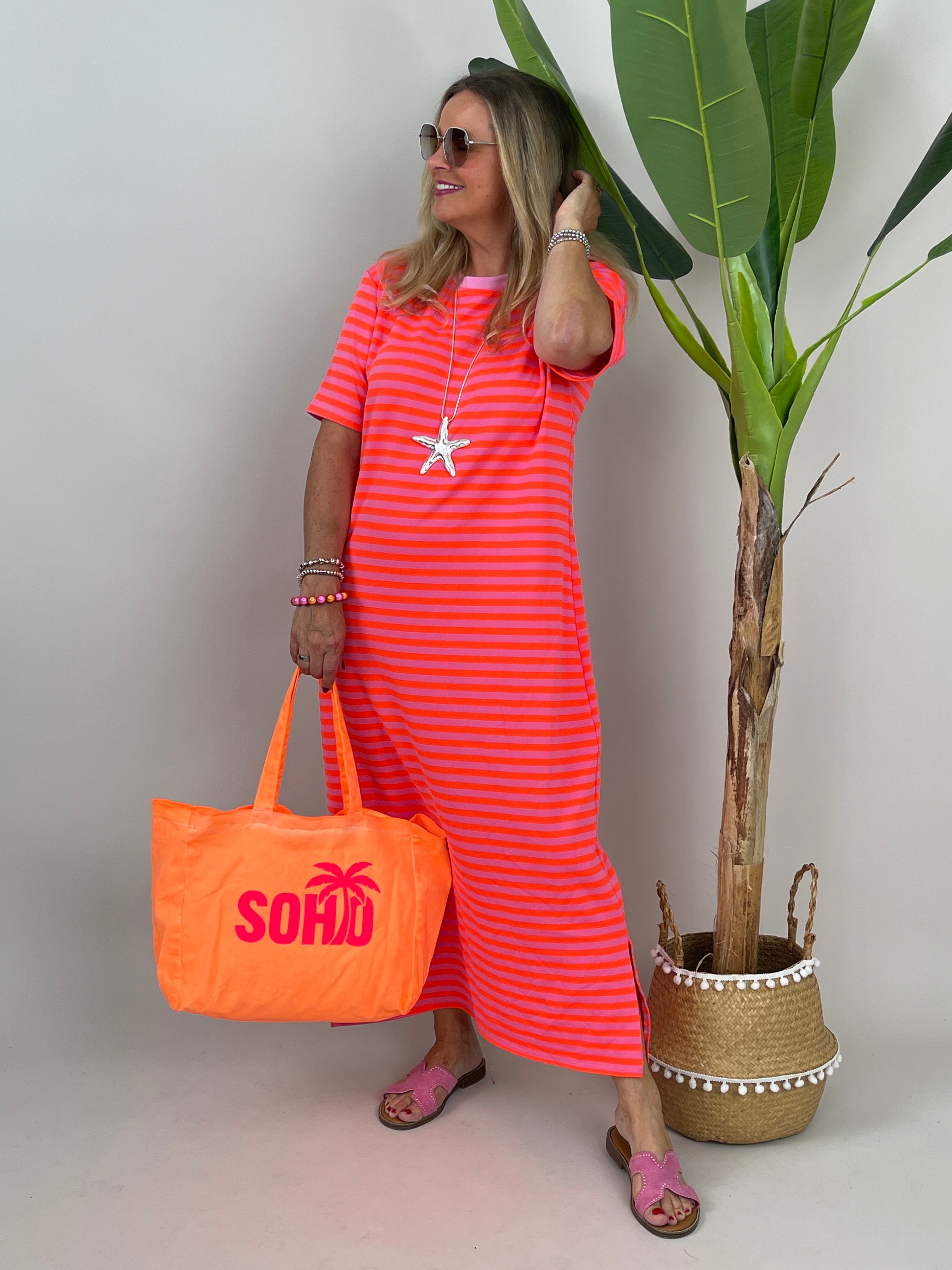 Kleid Streifen in Orange/Rosa