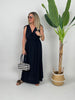 Kleid Maxi Kofferstoff Binde-Details Uni in Schwarz