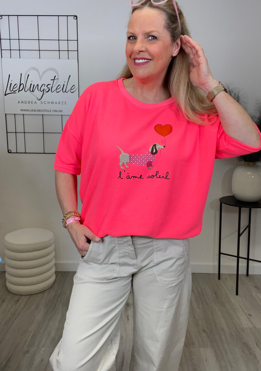 Leichtes Sweatshirt 1/2 Arm Dackel in Neonpink Art. 6964