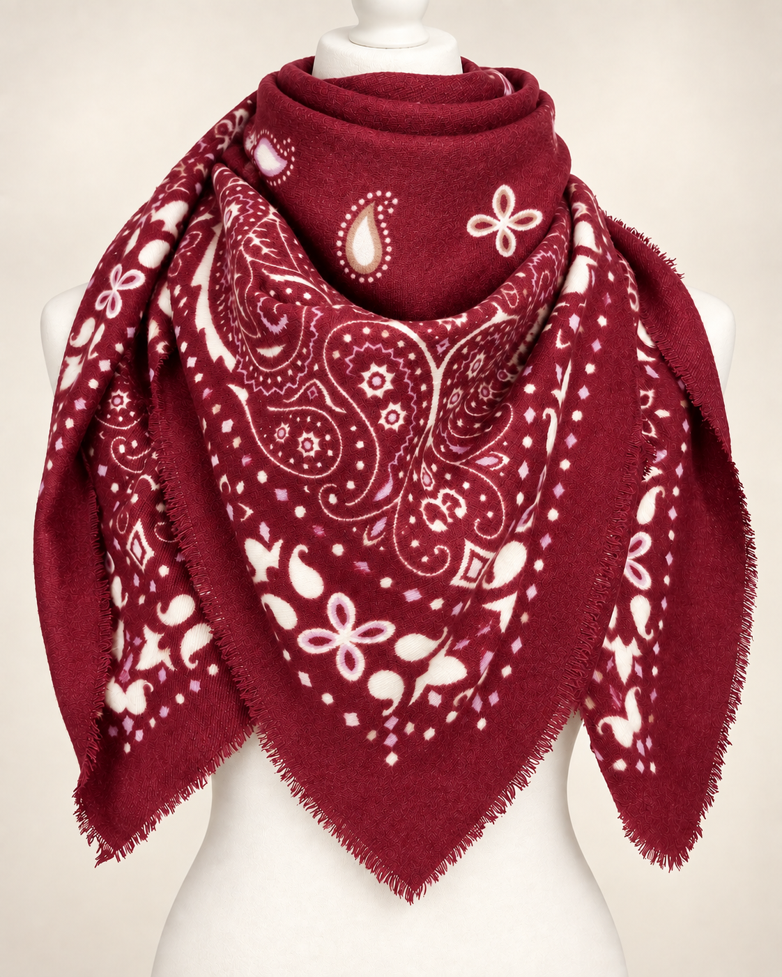 Dreieckstuch mit Paisley-Muster in Bordeaux/Creme