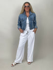 Jeansjacke mit Perlen- & Lochstickerei