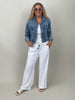 Jeansjacke mit Perlen- & Lochstickerei