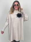 Pulloverkleid mit Stehkragen in Beige