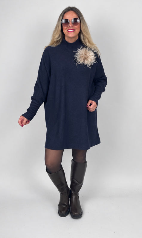 Pulloverkleid mit Stehkragen in Marine