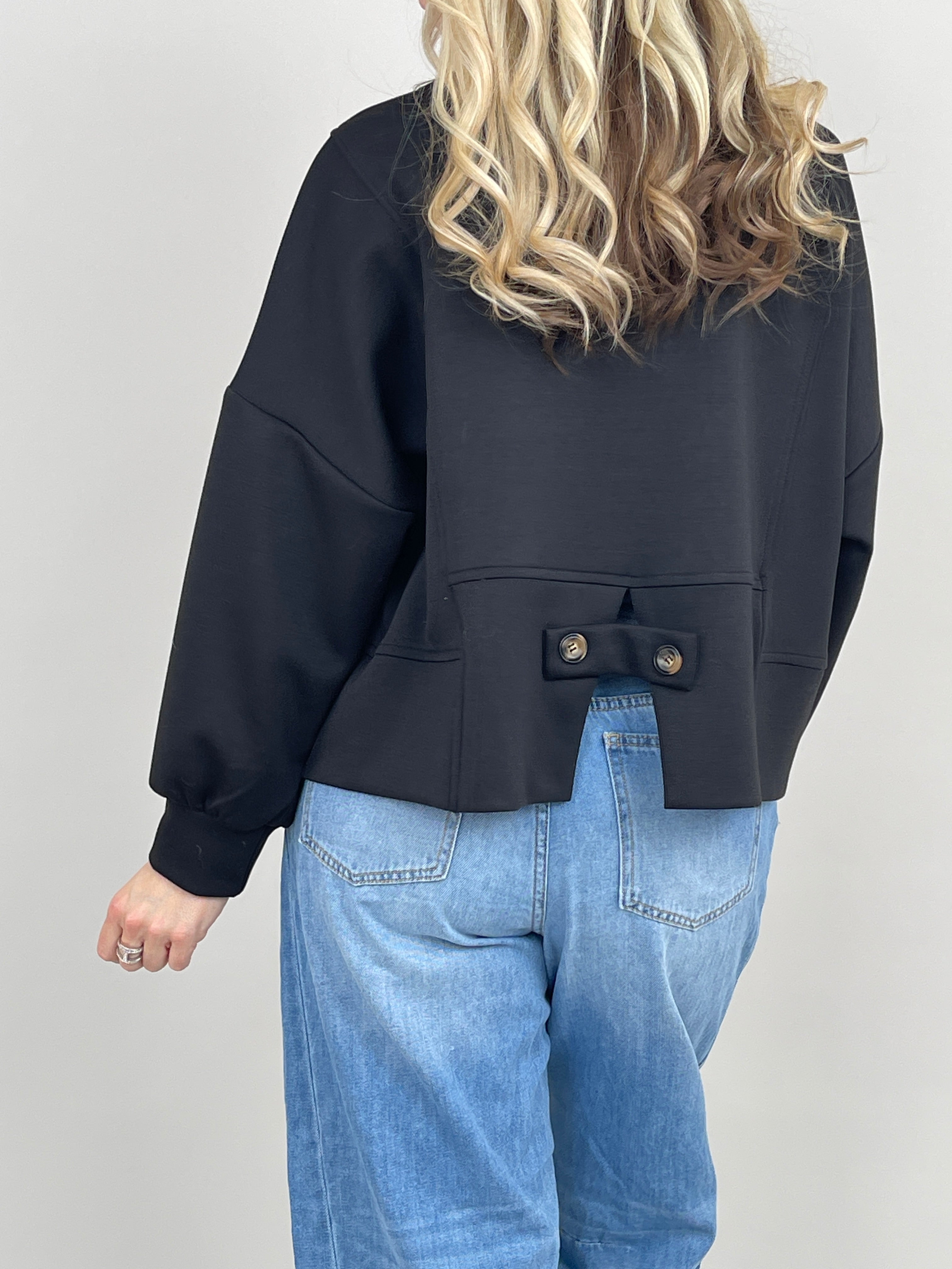 Sweatshirt Soft mit Knöpfen in Schwarz Artikel 6795