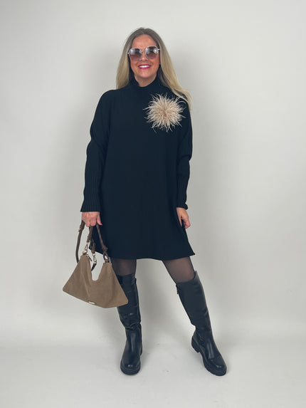 Pulloverkleid mit Stehkragen in Schwarz