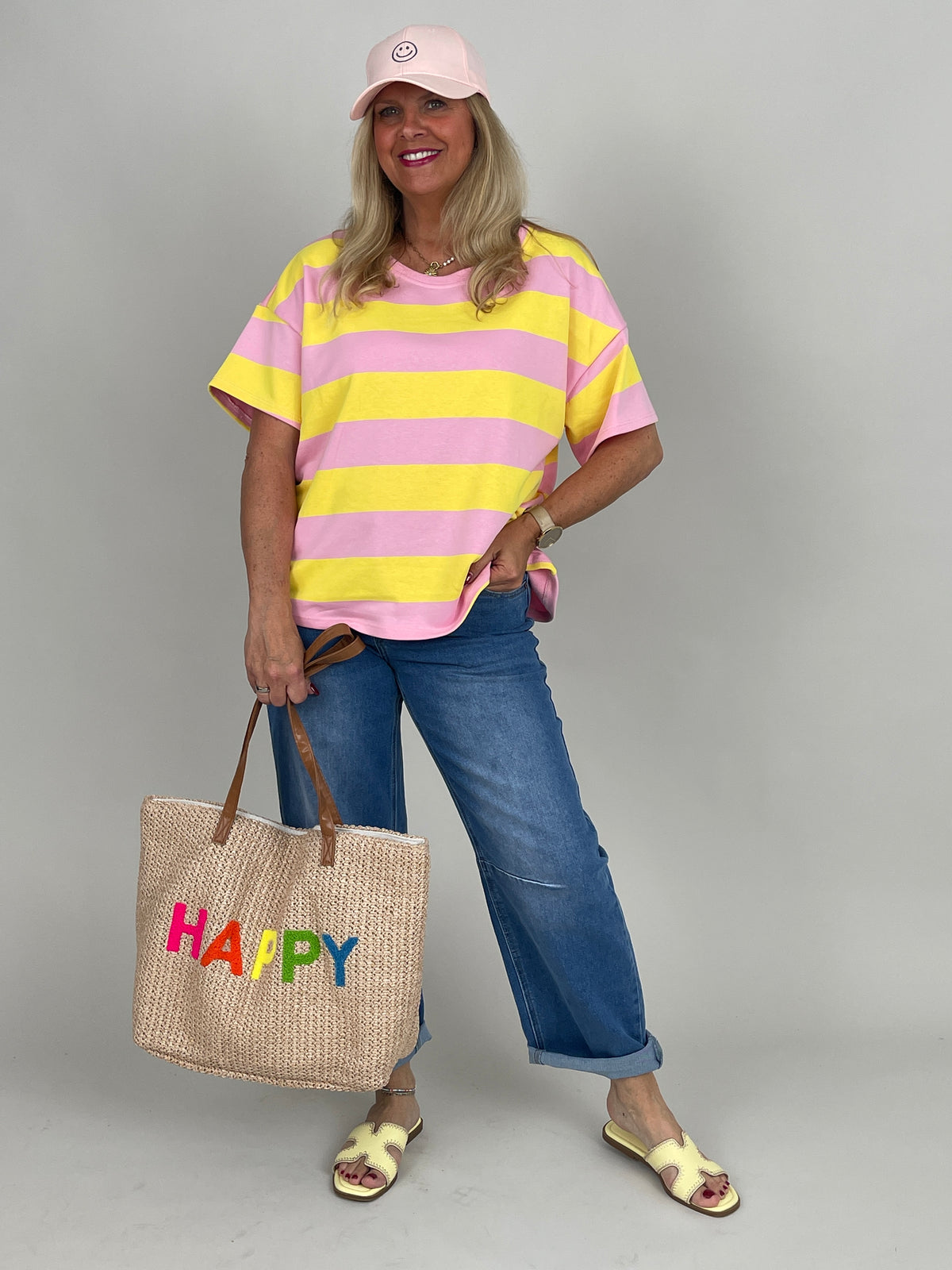 T-Shirt Streifen in Rosa/Gelb