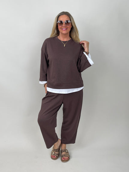 Zweiteiler Sweatshirt & Hose in Mokka