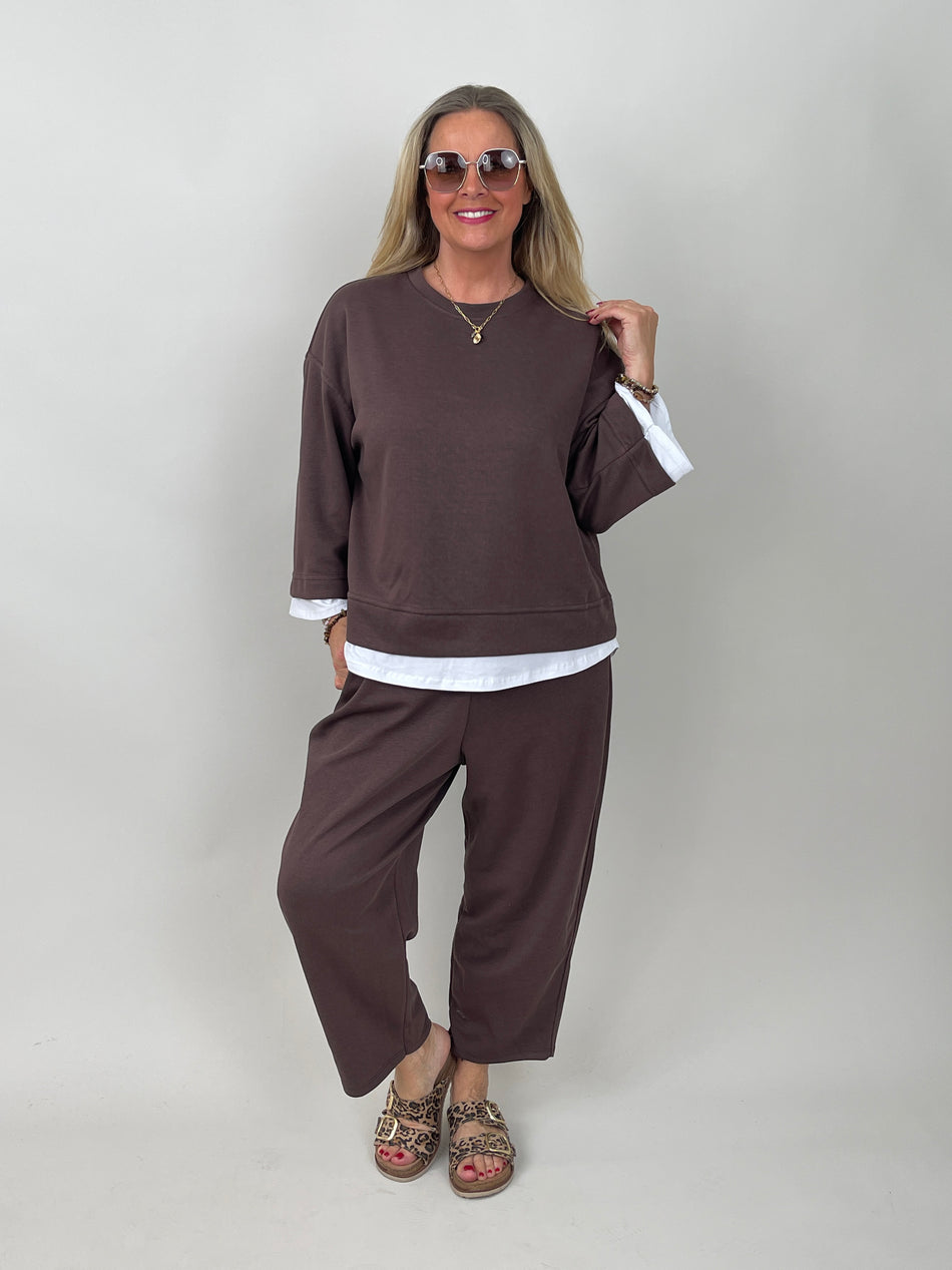 Zweiteiler Sweatshirt & Hose in Mokka