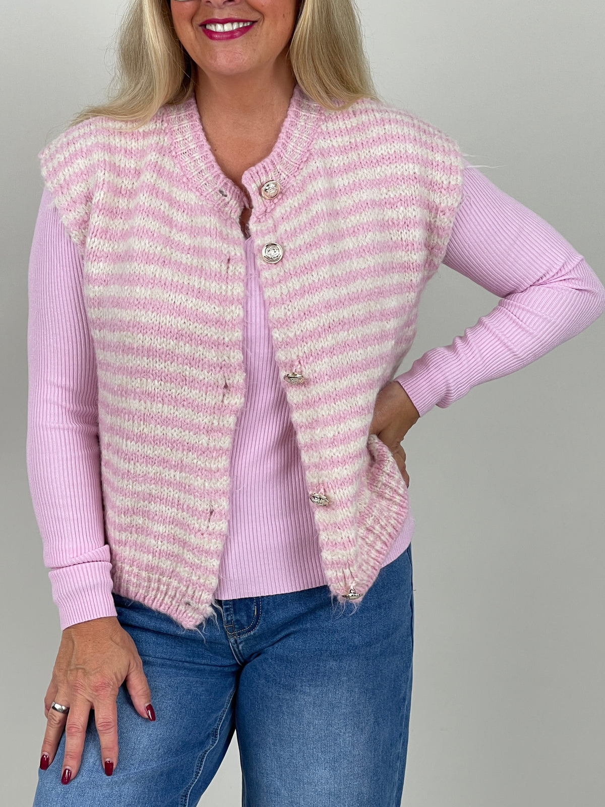 Strickweste Streifen Dog Mom in Rosa