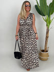 Kleid Maxi Kofferstoff Binde-Details Leo-Muster