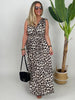 Kleid Maxi Kofferstoff Binde-Details Leo-Muster
