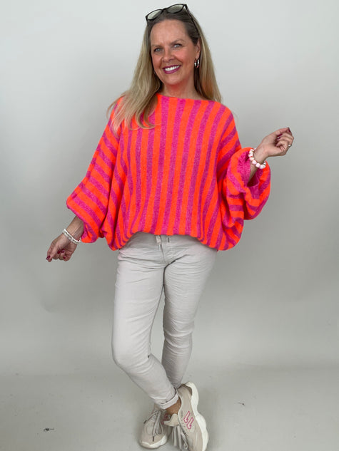 Pullover Streifen in Pink/Orange