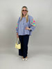 Bluse mit Stickerei und Streifen in Blau