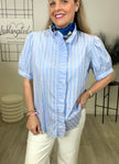 Bluse Kurzarm Streifen in Hellblau