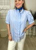 Bluse Kurzarm Streifen in Hellblau