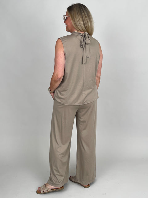 Top Butterstoff mit Schleife in Taupe