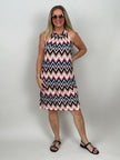 Neckholder-Kleid Kurz Kofferstoff ZickZack in Schwarz/Beige