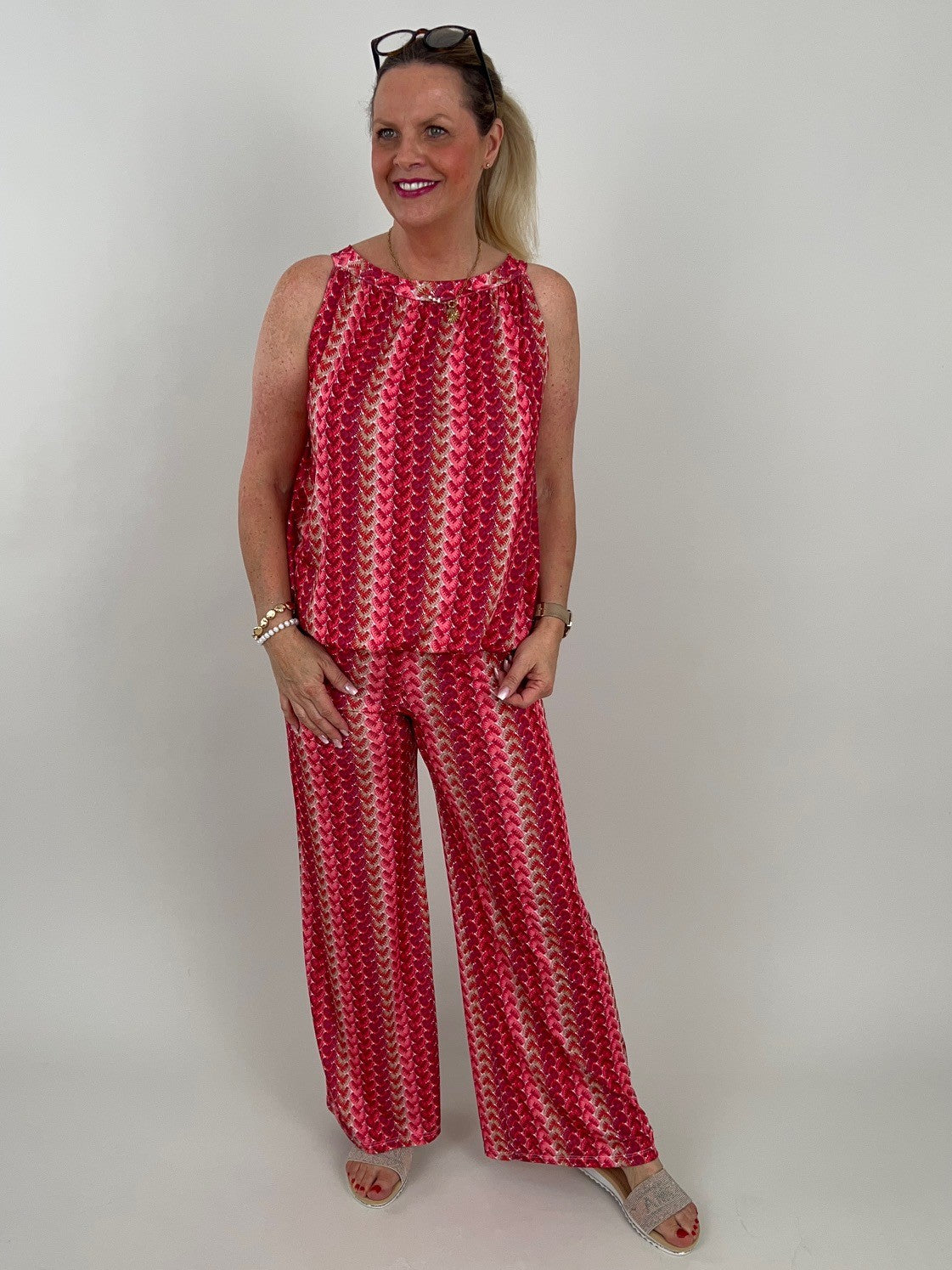 Marlene Hose Kofferstoff Muster in Rot/Pink Artikel 6041