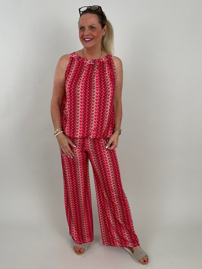 Marlene Hose Kofferstoff Muster in Rot/Pink Artikel 6041