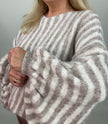 Pullover mit Fledermaus-Ärmeln Streifen in Taupe/Creme