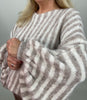 Pullover mit Fledermaus-Ärmeln Streifen in Taupe/Creme