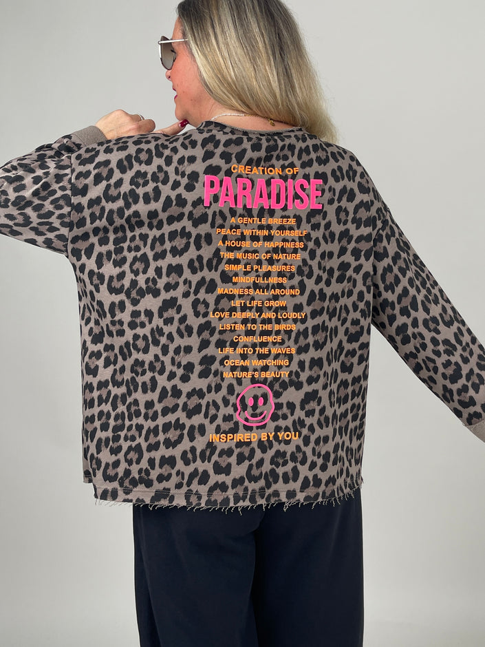 Sweatshirt mit Statement-Print Leo/Taupe
