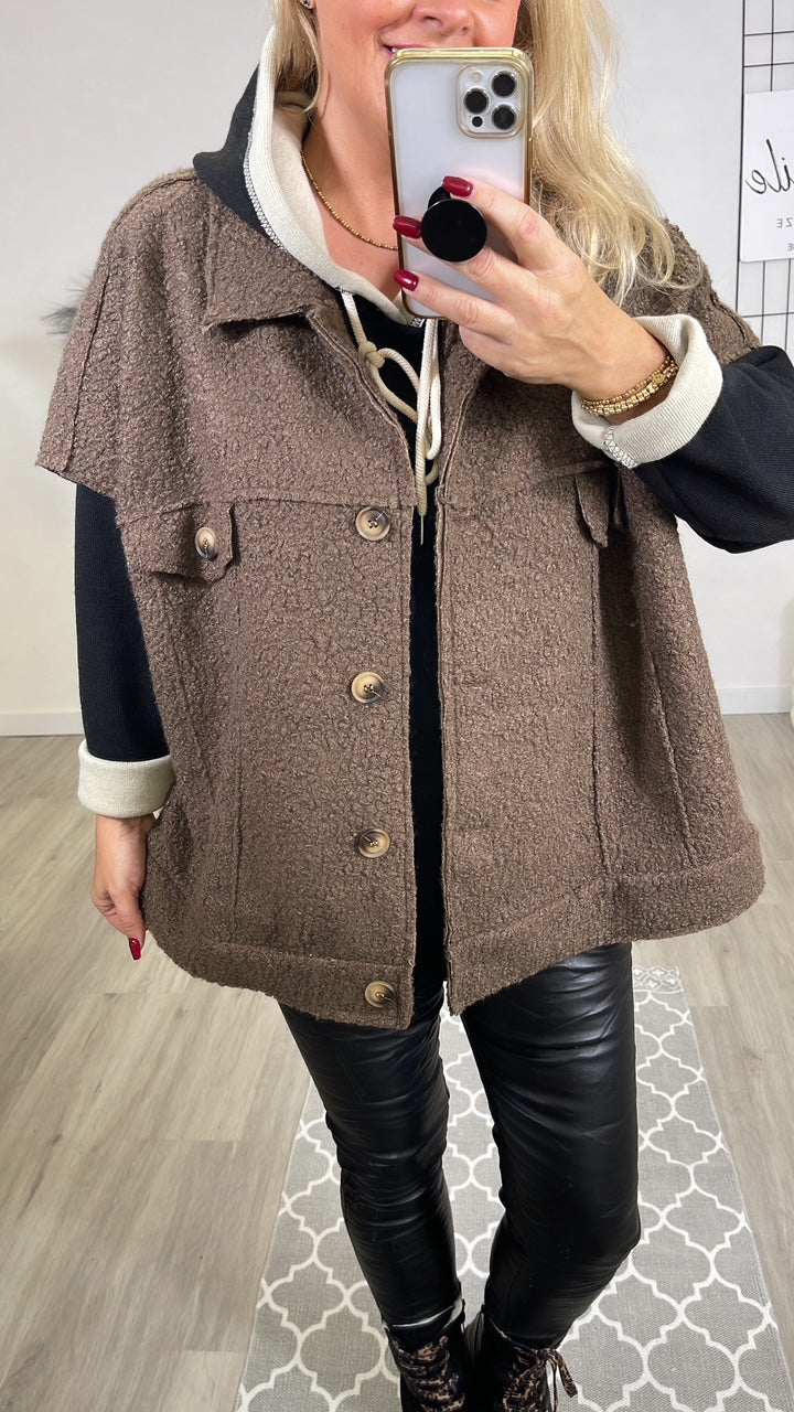 Bouclé Weste Oversized Mokka Art. 6475