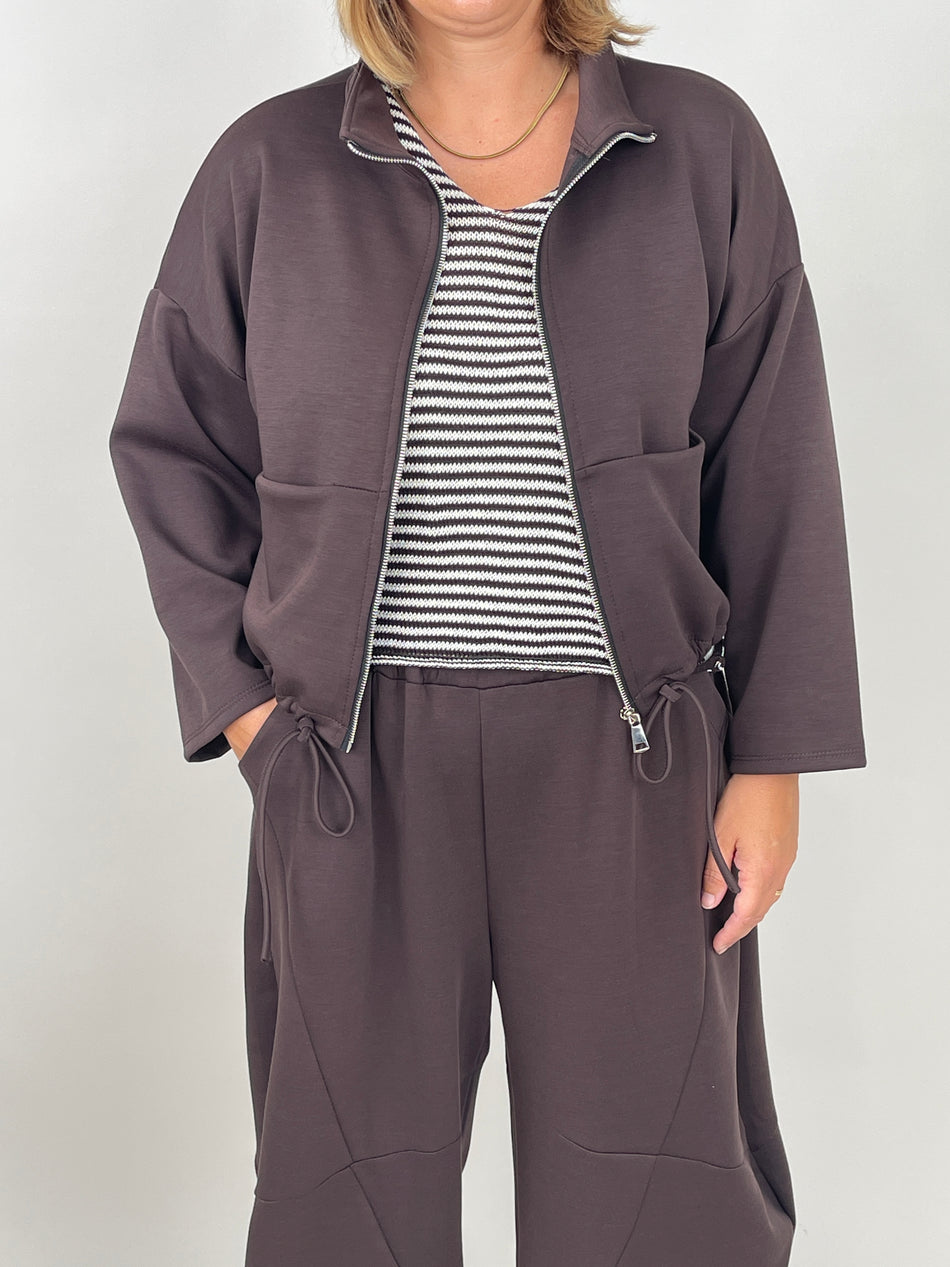 Sweatjacke in Mokka