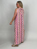 Neckholder-Kleid Maxi Kofferstoff Muster in Pink/Orange