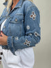 Jeansjacke mit Perlen- & Lochstickerei