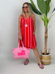 Kleid mit Kontrastnähten Streifen in Rot/Pink
