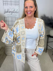 Boho Häkelcardigan in Beige/Hellblau