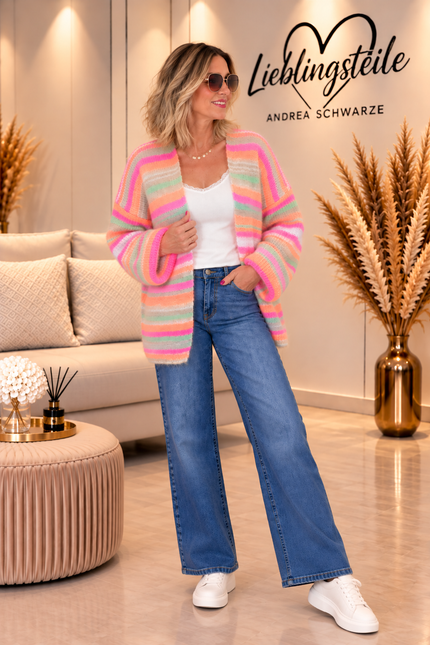 Cardigan Streifen in Orange/Pink/Grün