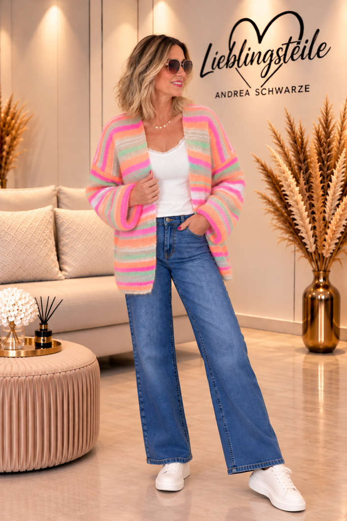 Cardigan Streifen in Orange/Pink/Grün